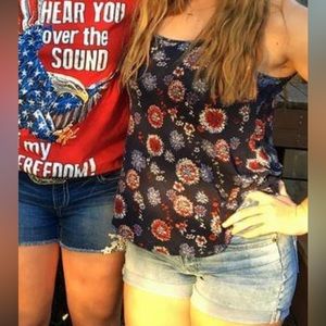 Maurice’s tank top with design - blue, red, and white, size small